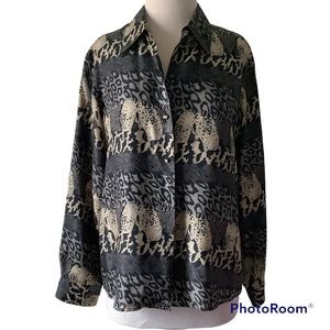 K Arnold SILK Black/Beige Button Down Blouse